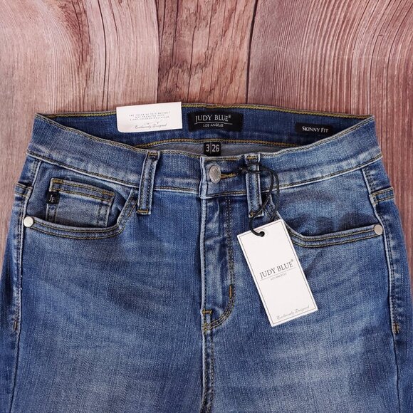 NWT Judy Blue Womens Size 3/26 Skinny Fit Blue Denim Jeans Ankle Slit - Picture 3 of 15